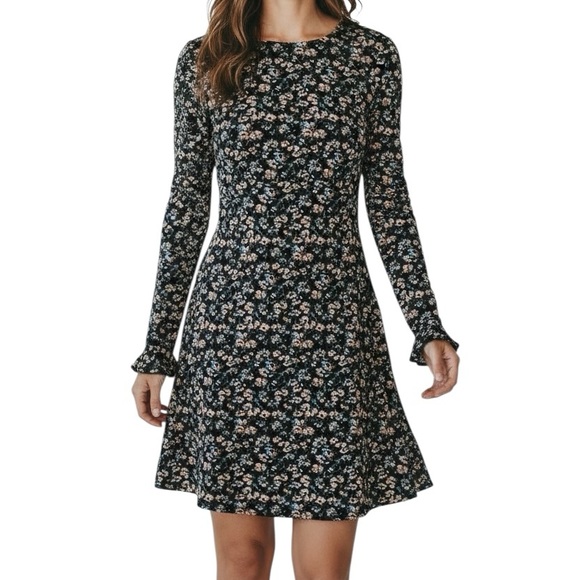 NWT FREE PEOPLE Floral Long Ruffle Sleeve Keyhole Back Mini Dress Size Small - Picture 1 of 5